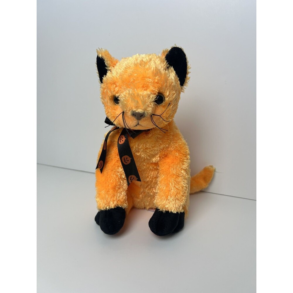 Ty Beanie Buddies Scaredy Orange Cat Plush Halloween Pumpkin Ribbon 2003 14"